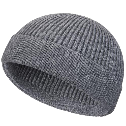 ROYBENS Short Fisherman Beanie for Men Women Wool Knit Warm Winter Hat Swag - color: 1pcs-gray