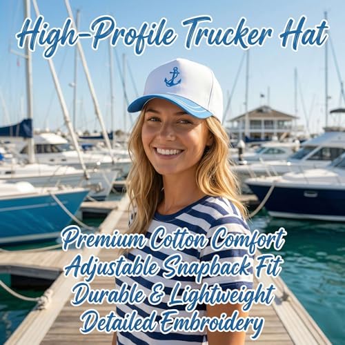 D&Y Retro 2-Tone Canvas Baseball Cap for Women - Funny Embroidered Distressed Snapback, Adjustable Cotton Dad Hat - color: Anchor-blue