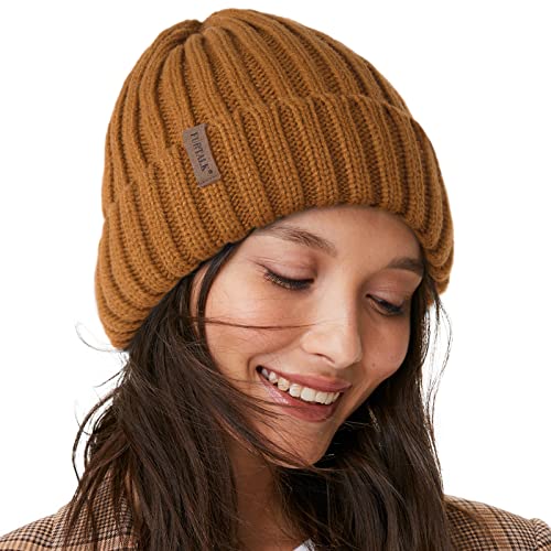 FURTALK Winter Hats for Women Fleece Lined Beanie Knit Chunky Womens Snow Cap - color: Brown