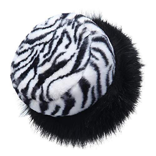 sy soul young Women's Leopard Faux Fur Hats Fluffy Bucket Hat Russian Style - color: Zebra