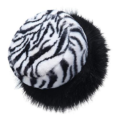 sy soul young Women's Leopard Faux Fur Hats Fluffy Bucket Hat Russian Style - color: Zebra
