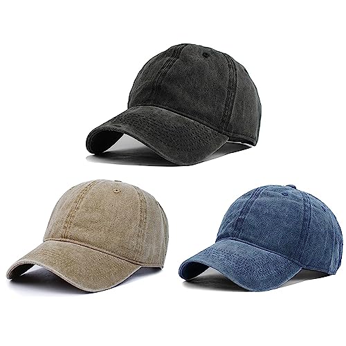 HH HOFNEN Baseball Cap Washed Cotton Unstructured Vintage Hat for Men Women - color: #2 Black+khaki+navy