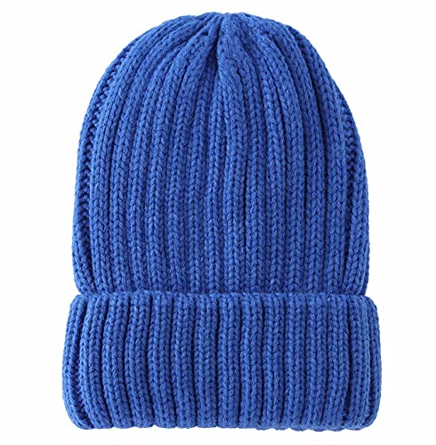 Connectyle Women's Rib Knit Cuffed Beanie Hat Stretch Acrylic Winter Hat Thick Warm Snow Ski Cap - color: Royal Blue