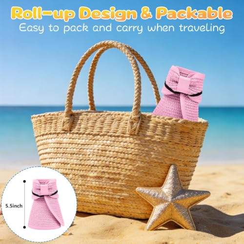ZOORON Girls Straw Sun Visor Hat, Wide Brim Ponytail Beach Hat with Bow - color: Pink