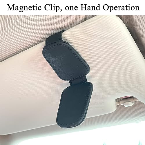 KIWEN Sunglasses Holders for Car Visor, Magnetic Leather Glasses Eyeglass Clip for Car, Ticket Card Clip Sunglasses Mount, Car Visor Accessories Gadgets (1, Black) - color: Black