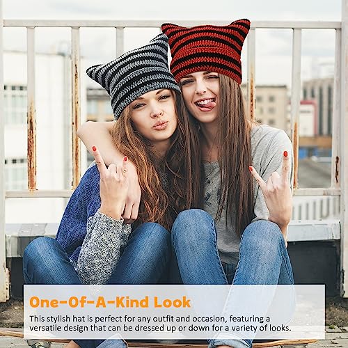 Women Beanie Warm Winter Hats, Soft Knit Lazy Beanie for Women, Women Cat Beanie，Women Fox hat, Slouchy Beanies for Women - color: White Pink