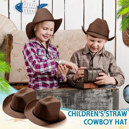 SATINIOR 12 Set Kids Cowboy Hats Bulk with Bandanas - color: Coffee