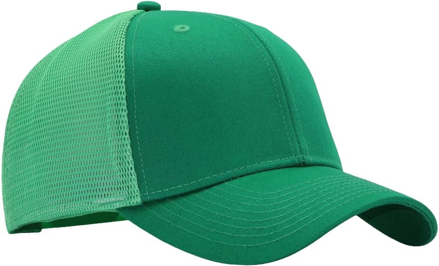 Mens Mesh Snapback Trucker Hat Baseball Cap, Fits OSFM&XXL Head - color: Green, size: Medium-Large