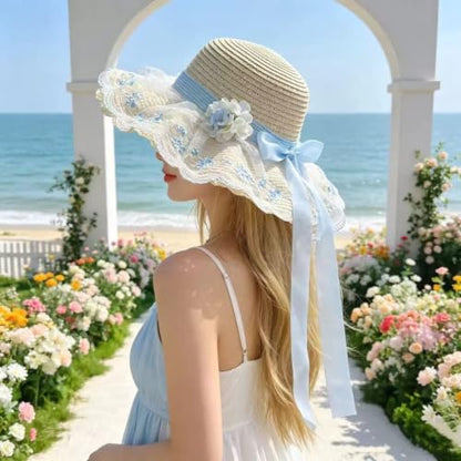 Victorian HatBeach Hats for Women Big Straw Wide Brim Summer Hat Foldable