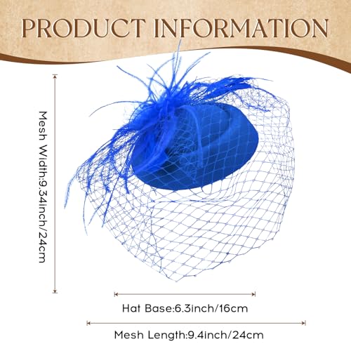 Fascinator Hat Veil Feather Fascinator Tea Party Bridal Wedding Veil Retro Hat Pillbox Hat - color: Blue