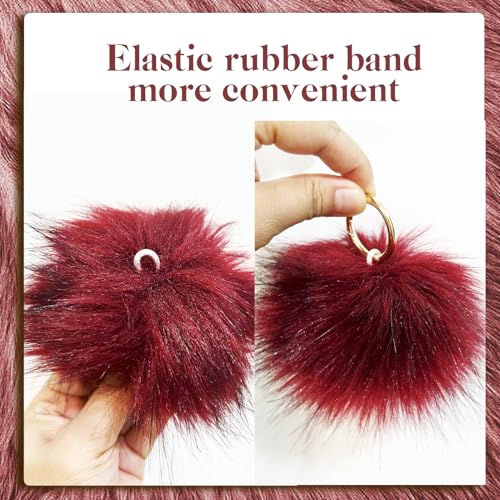 Allruyee 32 Pieces Pom Pom Faux Fur Pom Pom for Hats, Keychains, Scarves, Gloves & Bags Accessories with Elastic Loop, 16 Colours - color: Dark Color