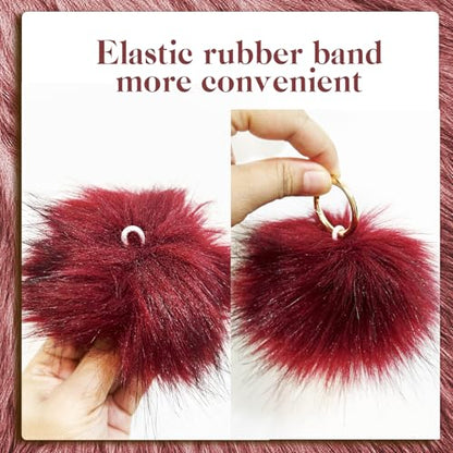 Allruyee 32 Pieces Pom Pom Faux Fur Pom Pom for Hats, Keychains, Scarves, Gloves & Bags Accessories with Elastic Loop, 16 Colours - color: Dark Color