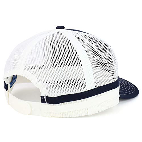 Trendy Apparel Shop Two Striped Flatbill Snapback Trucker Mesh Cap - color: Rich Navy Rich Navy