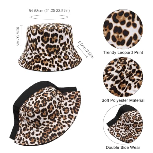YAMEIZE Retro Style Bucket Hat for - Women Men Leopard Print Hat Fishing Cap Sun Hat Fishmen Hiking Beach Party Outdoor - color: White Leopard