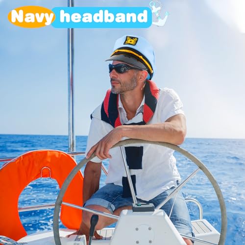 8 Pieces Captain Hats Adjustable White Sailors Navy Marine Admiral Caps for Yacht Theme Party Costume Accessory - color: Style 6