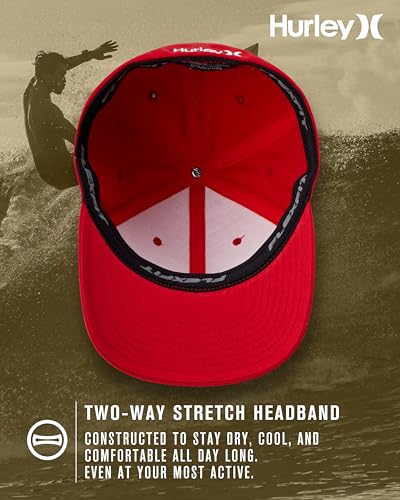 Hurley Mens Textured Fitted Baseball Cap, Moisture Wicking, Curved Brim - color: Red, size: Large-X-Large
