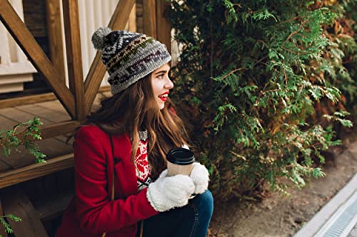 TINKUY Peru Alpaca Wool Winter Beanie, Handmade Bobble Hat, Unisex, One Size - color: Light Grey