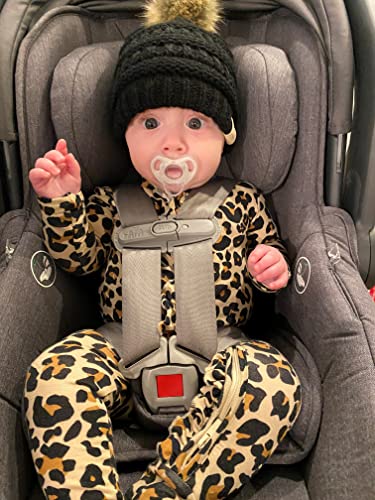 Funky Junque Baby Pom Pom Beanie – Soft Knit Infant Winter Hat for Baby Girls & Boys, Cozy Warm Newborn Beanie 0–12 Months - color: Black - Faux Fur Pom