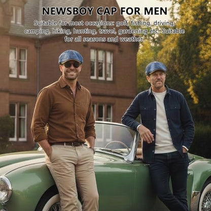 meioro Mens Denim Newsboy Hat 6 Panel Cotton Adjustable Flat Cap - color: Blue