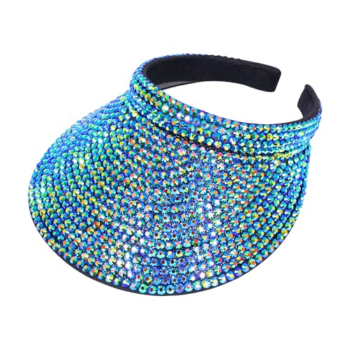 Haoohu Shiny Rhinestones Clip On Sport Sun Visor Hat for Women Men Outdoor Adjustable Wide Brim Summer Cap - color: Green