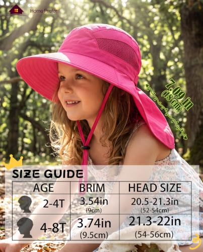 Home Prefer UPF50 Wide Brim Kids Sun Hat Neck Flap Boys Girls Sun Protection Hat for Beach Fishing - color: Hot Pink, size: 4-8 Years