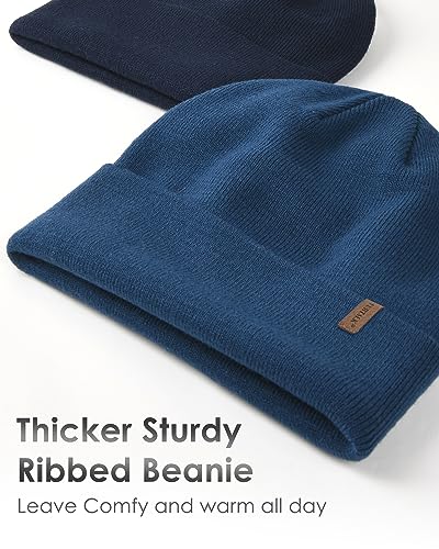 FURTALK Beanie for Men Women Cuffed Thick Knitted Winter Hat Skull Cap - color: Blue