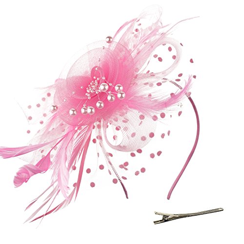 AQOKKA Women Fascinators Hats Flower Fascinators with Headband and Clip Tea Party Headwear for Women and Girls - color: 1 Pc 7" Diameter / Pink