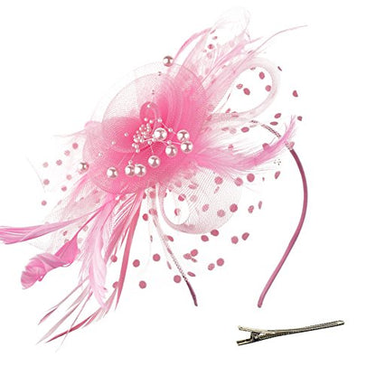 AQOKKA Women Fascinators Hats Flower Fascinators with Headband and Clip Tea Party Headwear for Women and Girls - color: 1 Pc 7" Diameter / Pink