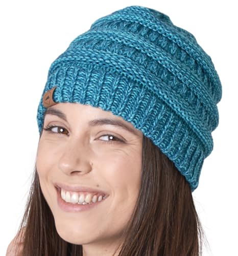 Tough Headwear Slouchy Beanie Hat - Itch-Free Winter Hats for Women - Stretchable Beanies for Women - Acrylic Winter Gear - color: Turquoise