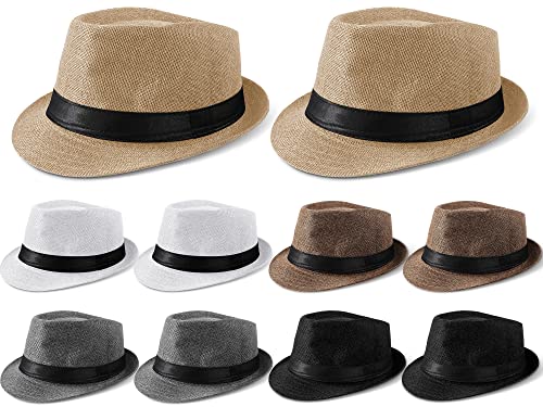 Tarpop 10 Pcs Fedora Hats for Men Women with Brim Unisex Hat Gangster Cap 1920s Party Accessory - color: Classic Colors, style: Simple Style