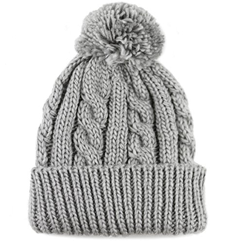 Women and Men Beanie Daily Winter Oversized Thick Stretchy Knitted Pom Pom Beanie Fleece Lined Beanie Hat - color: 1. Curly Grey