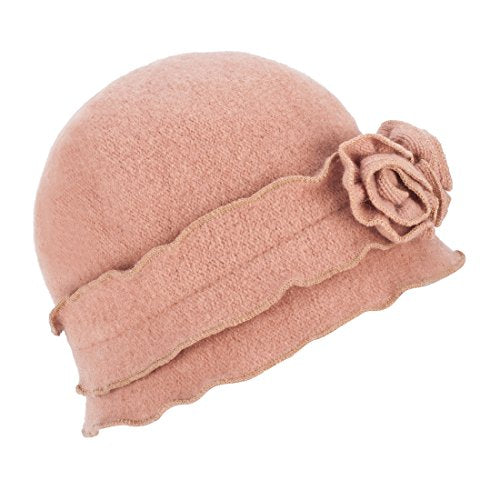 Womens Gatsby 1920s Winter Wool Cap Beret Beanie Crochet Bucket Flower Hat A285 - color: Camel