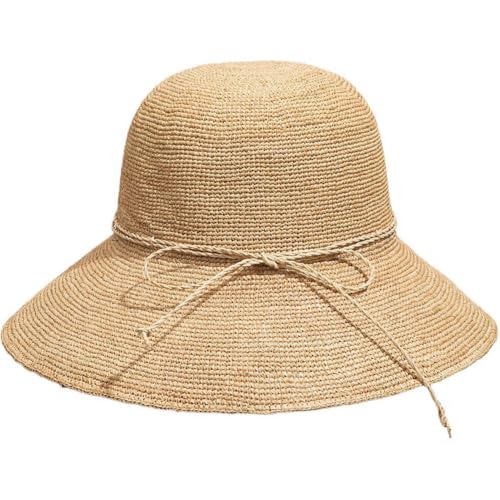 KORADI Women Raffia Beach Hat Natural Raffia Straw Bucket Hat Handwoven Foldable Sun Hats Wide Brim Summer Travel Cap - color: Natural3.9"