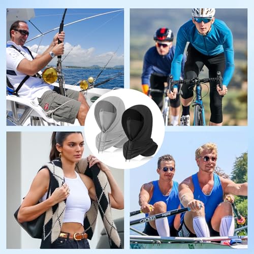 2 Pack Balaclavas Mask Full Head Sun UV Protection Hood Breathable for Men Women Cooling Summer Outdoors Cycling Motorcycle(Black and Light Gray), Large
