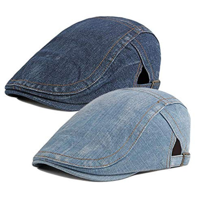2 Pack Mens Denim Cotton Newsboy Cap Ivy Gatsby Driving Hunting Cabbie Hats - color: 2 Pack-e