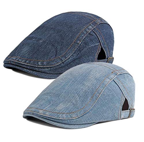 2 Pack Mens Denim Cotton Newsboy Cap Ivy Gatsby Driving Hunting Cabbie Hats - color: 2 Pack-e
