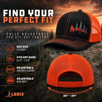 LARIX Trucker Hat Men - Snapback Cap with Breatheable Mesh Back, Hats for men, Mens Hat, Mens Trucker Hats - color: Black Orange (Wb)