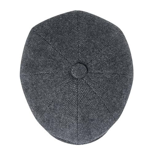 Men Wool Blend 8 Panel Newsboy Cap - color: Tweed Herringbone Grey, size: 7 3/8