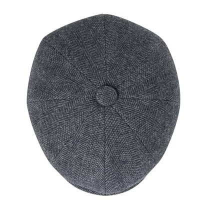 Men Wool Blend 8 Panel Newsboy Cap - color: Tweed Herringbone Grey, size: 7 3/8