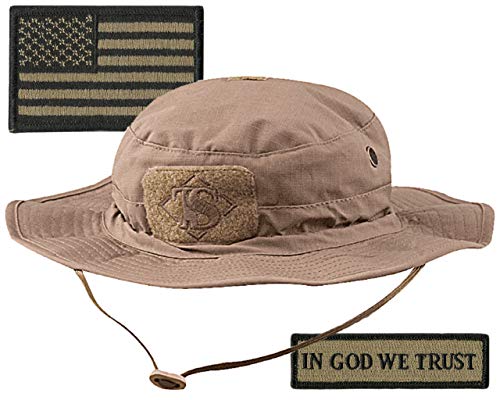 Gadsden and Culpeper Tactical Patches & Boonie Hat Bundle - Coyote - color: Coyote - Usa in God We Trust