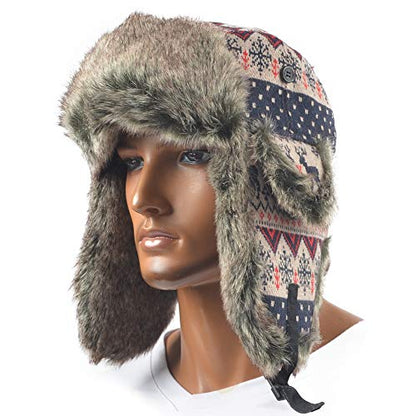 Janey&Rubbins Russian Hat Fur Soviet Ushanka Cossack Winter Cap Earflap Snow Ski Headwear - color: Red/Knitted, size: Medium