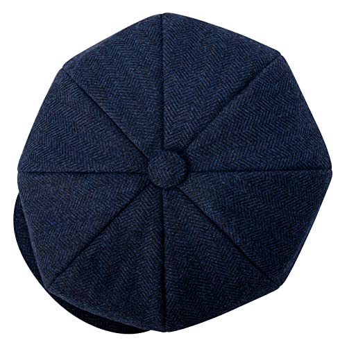 BOTVELA Men's 8 Panel Wool Blend Newsboy Flat Cap - color: Navy, size: 7 7/8