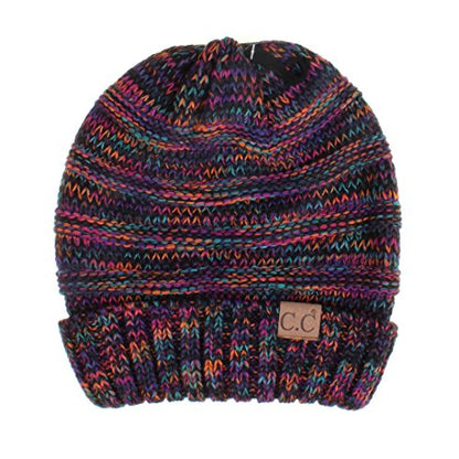 C.C Hat-100 Oversized Baggy Slouch Thick Warm Cap Hat Skully Cable Knit Beanie - color: Black Multi
