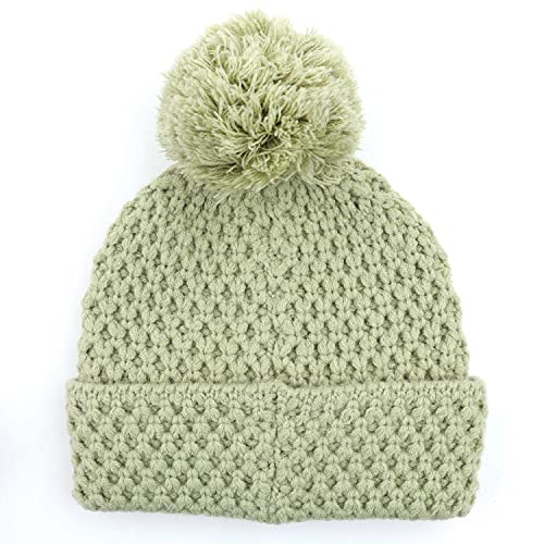 C.C Exclusives Women's Winter Seed Stitched Confetti Pom Beanie Hat (HAT-1816)(HAT-2214)(HAT-2085)(HAT-3841) - color: Bee Stitch Pattern-winter Lime