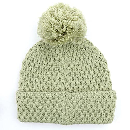C.C Exclusives Women's Winter Seed Stitched Confetti Pom Beanie Hat (HAT-1816)(HAT-2214)(HAT-2085)(HAT-3841) - color: Bee Stitch Pattern-winter Lime