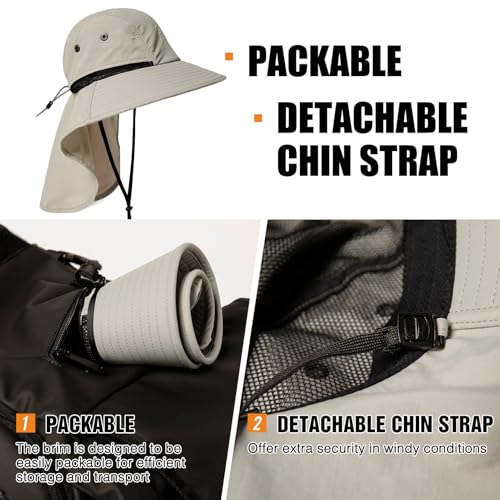 TOP-EX Oversized UPF50+ Sun Hat for Big Heads with Neck Flap & Wide Brim - color: Light Grey, size: Large-X-Large