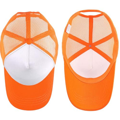 Falari 12 Pack Bulk Wholesale Mesh Trucker Hats 5 Panel and 6 Panel Baseball Caps for Men and Women - color: 5 Panel - Orange