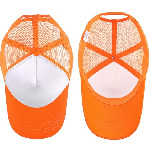 Falari 12 Pack Bulk Wholesale Mesh Trucker Hats 5 Panel and 6 Panel Baseball Caps for Men and Women - color: 5 Panel - Orange
