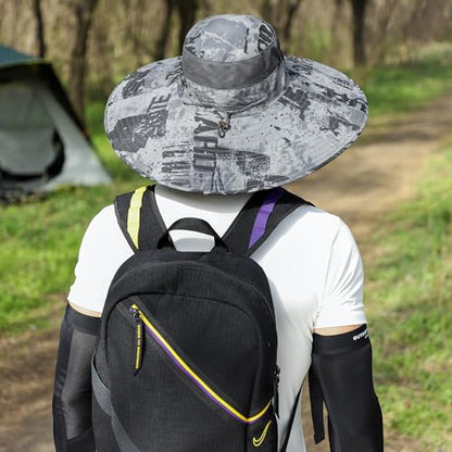 Wide Brim Sun Hat for Men Women UV Protection Bucket Fishing Hats - color: Dark Gray Ink Wash