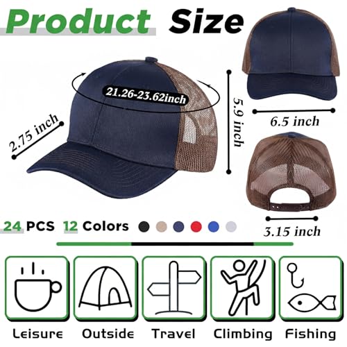Suhine 24 Pcs Blank Trucker Hat Bulk,Unisex Baseball Cap - color: Dark Color